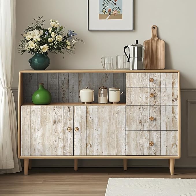 Decoroom Wood Wallpaper Peel and Stick, Shiplap Self Adhesive Contact Paper for Cabinets and Drawers, Removable Wood Grain Wall Paper Easy to Clean 17.7