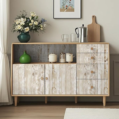 Decoroom Wood Wallpaper Peel and Stick, Shiplap Self Adhesive Contact Paper for Cabinets and Drawers, Removable Wood Grain Wall Paper Easy to Clean 17.7"×394"