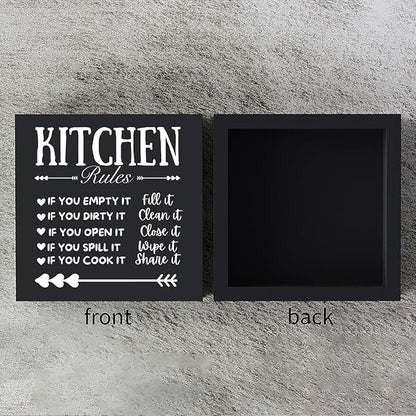 Funny Kitchen Decor Rustic Kitchen Decorations Wood Sign Desk Decor Farmhouse Black Wooden Box Sign for Home Dining Room Coffee Shelf Table Bar Living Room Counter Housewarming Gift