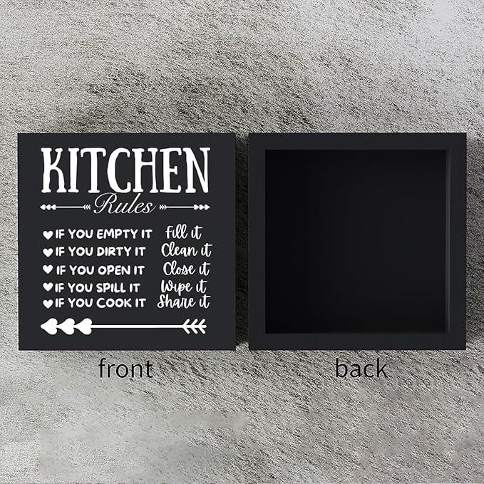 Funny Kitchen Decor Rustic Kitchen Decorations Wood Sign Desk Decor Farmhouse Black Wooden Box Sign for Home Dining Room Coffee Shelf Table Bar Living Room Counter Housewarming Gift