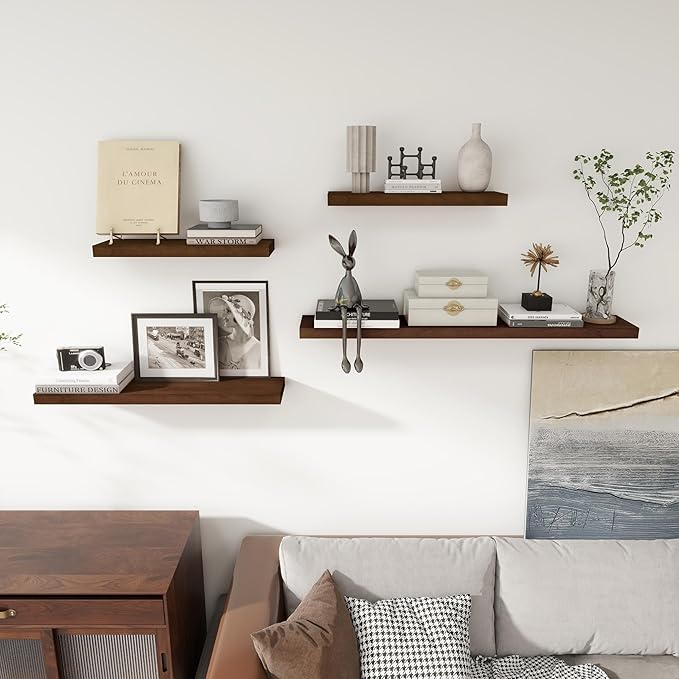 Axeman Floating Shelves, 8 Inch Deep Modern Solid Wood Wall Shelves for Storage, Wall Mounted Display Shelving with Invisible Heavy-Duty Metal Bracket, 48
