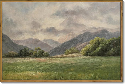 SHENIFY Landscape 16x24in Large Vintage Framed Canvas Wall Art Classical Prairie and Mountain Prints Farmhouse Bathroom Office Decor - Natural Framed