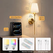DORESshop Upgraded 4 Rechargeable Bulbs Battery Operated Wall Sconce Set of 2, 15 Color Wireless Wall Sconces Set of 2, Sconce Wall Decor Set of 2 for Bedroom, Living Room, Brushed Gold 24.6in