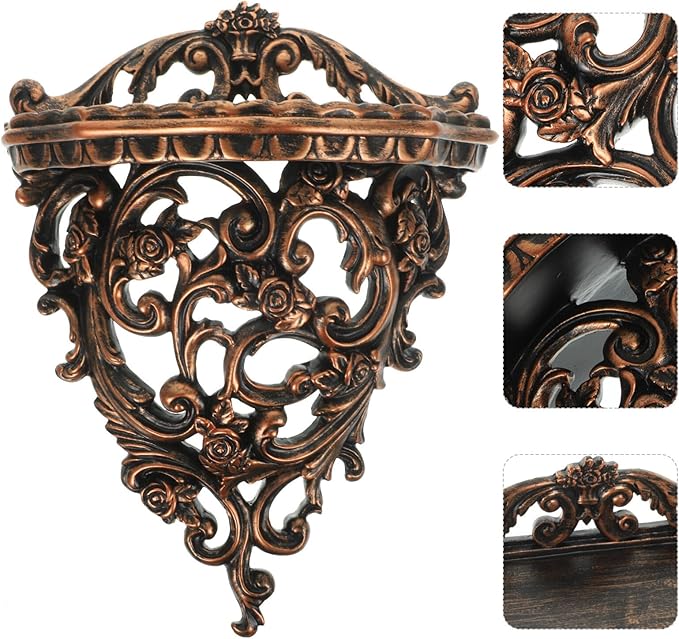Homoyoyo Resin Floating Wall Shelf Wall Mounted Decorative Display Organizer Retro Hollow Flower Carving Art Decoration Flower Pot Stand