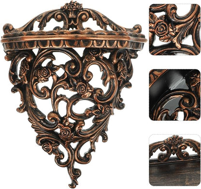 Homoyoyo Resin Floating Wall Shelf Wall Mounted Decorative Display Organizer Retro Hollow Flower Carving Art Decoration Flower Pot Stand