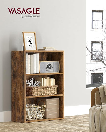 VASAGLE CUSTOS Collection - Bookshelf, 3-Tier Bookcase, Book Shelf, Open Storage Shelf, 9.4 x 23.6 x 32 Inches, for Living Room, Home Office, Dinning Room, Rustic Brown ULBC163X01
