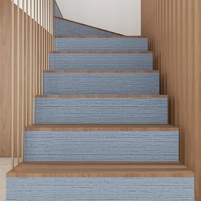 CRE8TIVE Large Size 24"x354" Light Blue Grasscloth Peel and Stick Wallpaper Textured Faux Grasscloth Contact Paper for Cabinets Removable Fabric Linen Wallpaper Blue Wall Covering for Bathroom Bedroom