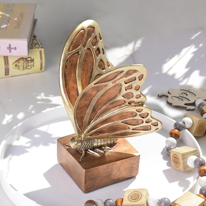 Vintage Brown Butterfly Bookends,Resin Book Ends for Shelves,Heavy Duty Decorative Bookends,Creative Book Stopper Holder Decor for Desk Home Office,Shelf Decoration,Gifts for Mother's Day