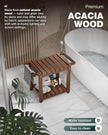 BLUEWEST Shower Bench Seat with Storage Shelf, Natural Wood Shower Benches for Inside Shower to Sit on, Waterproof Bathroom Spa Bench Stool for Legs Shaving with Built-in Handle & Shower Head Holder