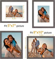 Vittanly 8x10 Picture Frames Set of 4, Display Pictures 5x7 with Mat or 8x10 without Mat, Gallery Frame Set for Wall or Tabletop Display, Engineered Wood with Shatter Resistant Plexiglass, Dark Grey