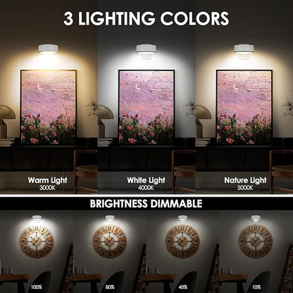 3Pcs Battery Picture Lights, Remote Painting Light for Art Disaplay,Magnetic Wall Picture Light Up/Down Light,Dimmable & Timer, 200LM 3 Lighting for Gallery Dartboard Frame Pictures