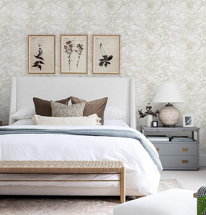 Ismoon Large Floral Peel and Stick Wallpaper Boho Beige/Coffee Contact Paper 17.3inx16.4ft Modern Wall Paper Removable Self Adhesive Bedroom Cabinet Bathroom Waterproof Mural Wall Decor Vinyl Roll