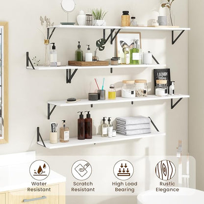 Floating Shelves with Black Metal Brackets Set of 2,30" Wx8 D Wall Mounted Shelves Floating Bookshelf,Hanging Storage Shelf for Living Room,Bedroom,Bathroom,Office,White