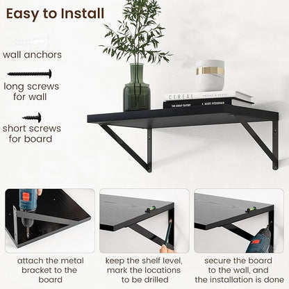 Axeman Deep Floating Shelves - 20 Inch Black Floating Shelves Set of 2-12 Inch Deep Wood Wall Shelves for Living Room Bathroom Kitchen