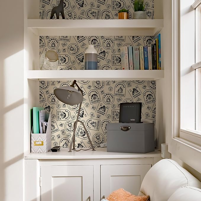 FLFK Beige Wallpaper Peel and Stick Antique Campfire Postmark Contact Paper Removable Self Adhesive Wall Paper for Bedroom Shelf Cabinet Drawers Countertops 16