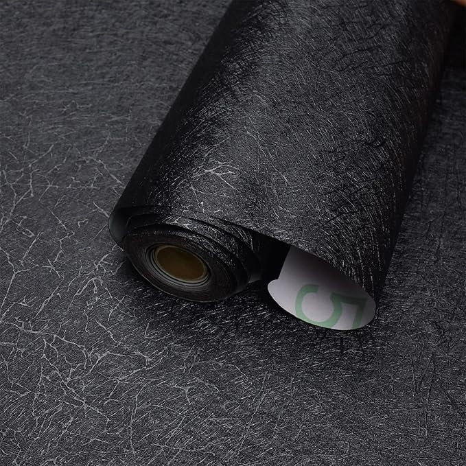 MelunMer Black Peel and Stick Wallpaper 393In L 15.7In W Self Adhesive Removable Wallpaper for Bathroom/Bedroom Modern Contact Paper Silk Textured Black Contact Paper for Cabinets Shelf Waterproof