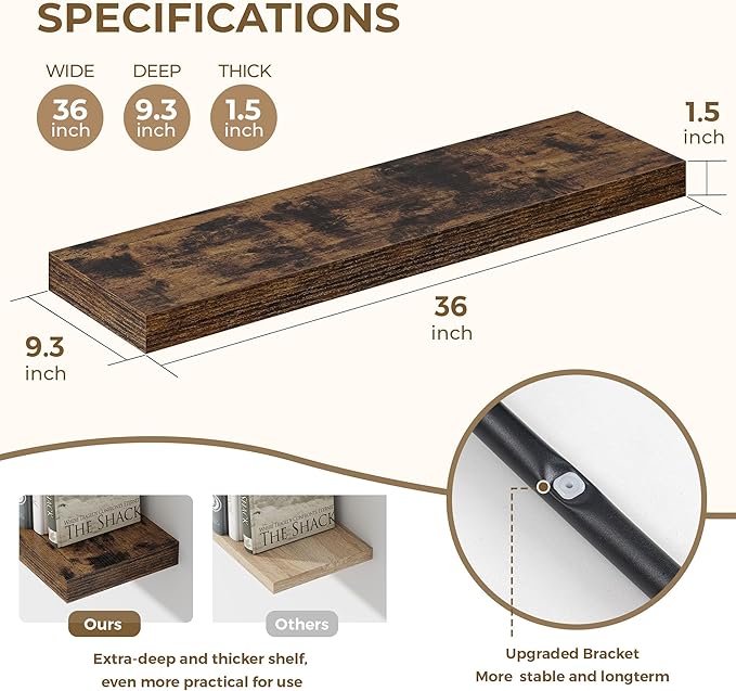 Dreamland 36 Inches Floating Shelves for Wall, 9.3