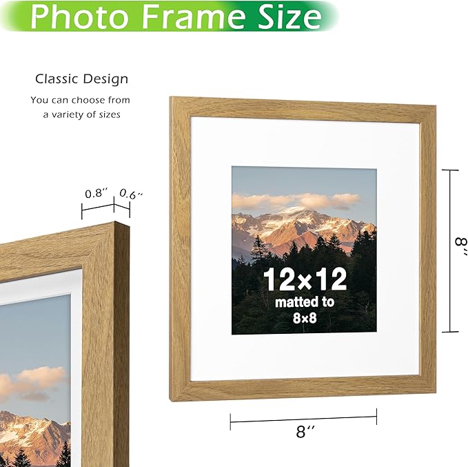 FrameWorks 2-Pack, 12x12 Matted to 8x8 Picture Frame, Golden Oak – Classic Wooden Photo Frame with Tempered Glass, Modern Matte Finish for Prints, Posters, Certificates & Wall Decor – Gallery-Ready