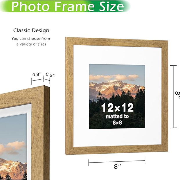 FrameWorks 2-Pack, 12x12 Matted to 8x8 Picture Frame, Golden Oak – Classic Wooden Photo Frame with Tempered Glass, Modern Matte Finish for Prints, Posters, Certificates & Wall Decor – Gallery-Ready