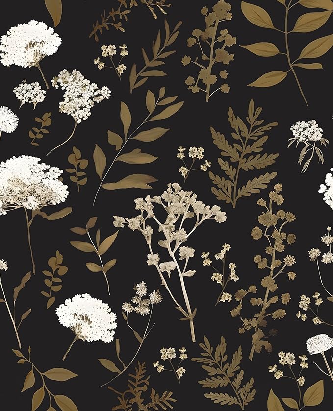 Dark Floral Wallpaper Peel and Stick Boho Wallpaper 17.5in x 118in Vintage Leaf Contact Paper Vinyl Waterproof Self Adhesive Leaf Botanical Wall Paper for Bedroom Walls Kitchen Cabinet