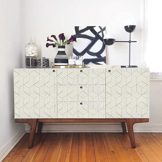 WENMER Geometric Hexagon Peel and Stick Wallpaper - 17.7 Inch x 472 Inch, Removable Self-Adhesive Vinyl Film for Bedroom, Bathroom, Shelf, Cabinet, Drawer