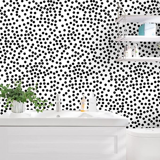 17.3”x480” Black and White Polka-Dot Wallpaper Self-Adhesive Contact Paper Moire Dot Peel and Stick Decorative Wallpaper Spots Contact Paper for Walls Bedroom Living Room Nurseryls