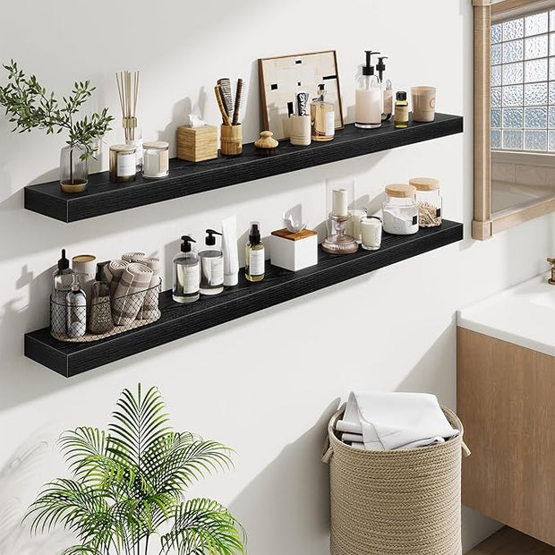Fun Memories 55 Inch Floating Shelves Bedroom, Large Extra Floating Shelf Set of 2 with Invisible Brackets, Black