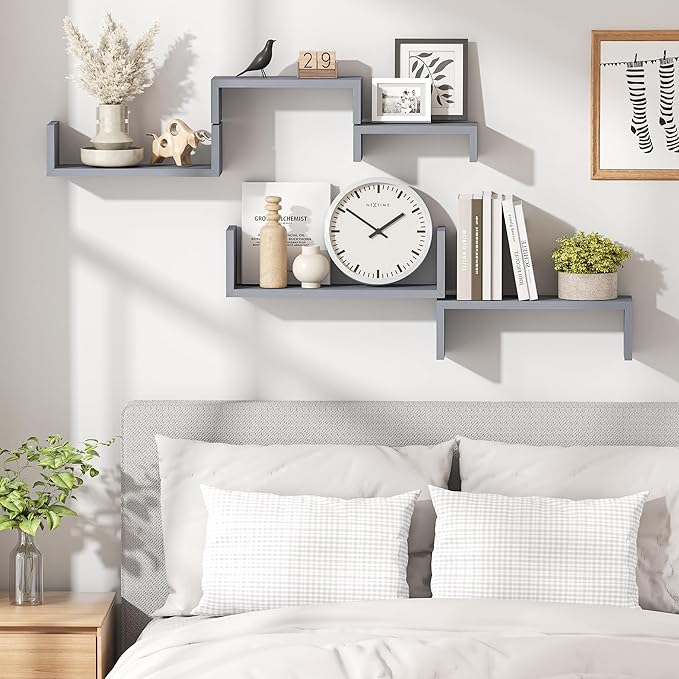 SRIWATANA Floating Shelves for Wall, Wall Shelves for Bathroom, Bedroom, Living Room, Kitchen, Office, Wood Shelves for Home Decor Set of 5 (Weathered Grey)