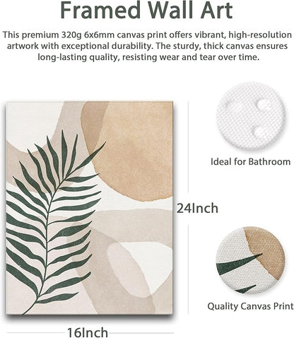 HesenDot Abstract Botanical Wall Art Set of 3, 40x60CM Neutral Plant Framed Canvas Prints, Beige Green Boho Aesthetic Wall Decor for Living Room Bedroom Bathroom Office Home