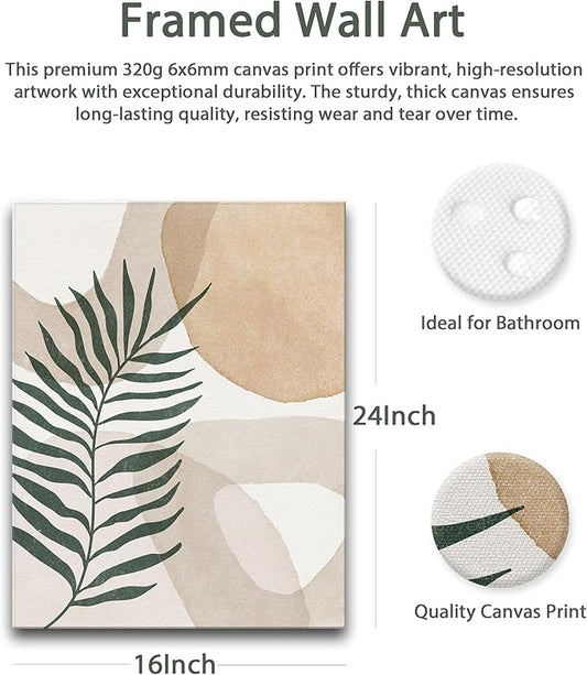 HesenDot Abstract Botanical Wall Art Set of 3, 40x60CM Neutral Plant Framed Canvas Prints, Beige Green Boho Aesthetic Wall Decor for Living Room Bedroom Bathroom Office Home