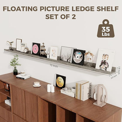 Axeman 72 Inch Floating Shelves | Picture Ledge Shelf Set of 2 | Rustic Grey Wall Shelves with Lip | Grey Picture Shelf for Wall with Ledge | Photo Ledges 72 Inch