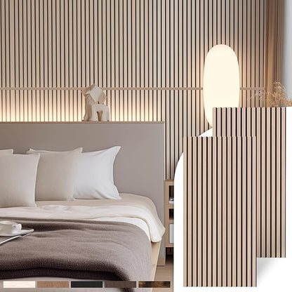 Mollywell Wood Panels for Wall, Time-Saving Installation, Versatile Wood Slat Wall Decor, Enhanced Acoustic & Sound Proof Fluted Design for Home & Office, 2 Pcs White Oak, 47.2x23.6 Inch