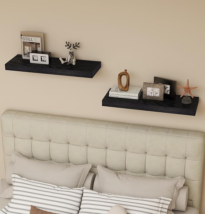 Vervida® 24 Inch Floating Shelves | Extra Deep & Thick Heavy-Duty Wall Storage for Bedroom/Living Room | Stylish Modern Design, Easy Install, Hidden Bracket Shelves (2 Pack)