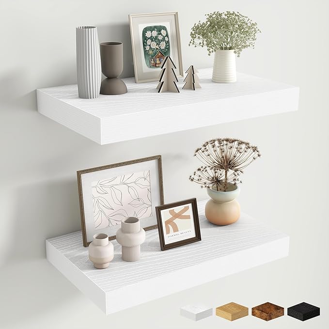 Fun Memories Wood Floating Shelves 16 Inch, 10 Inch Deep Shelves Wall Mount, Wall Shelves with Invisible Bracket, 16