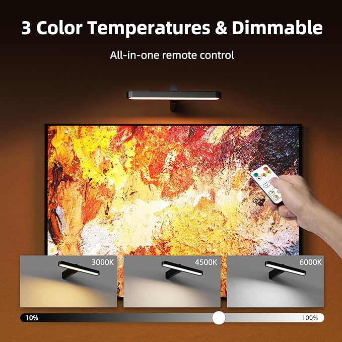 Picture Lights for Wall Battery Operated 4800mAh, 10inch Rechargeable Display Light with Remote/Rotatable, Dimmable/3CCT LED Art Cordless Lamp for Painting/Gallery Artwork/Portraits/Frame/Poster 2Pack