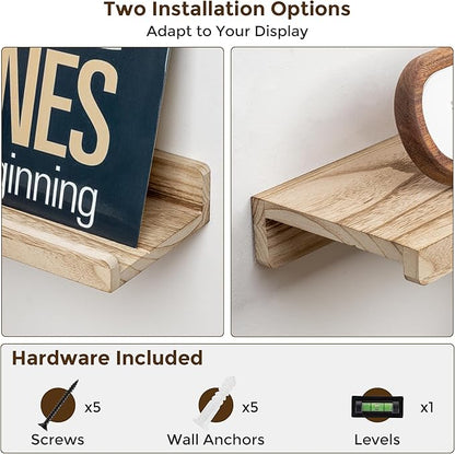RICHFOCUS Floating Shelves for Wall, 24 inch Solid Wood Picture Ledge Shelf for Wall Storage, Nursery Book Shelves with Lip for Living Room Bathroom Bedroom Kitchen, Set of 2, Carbonized Black