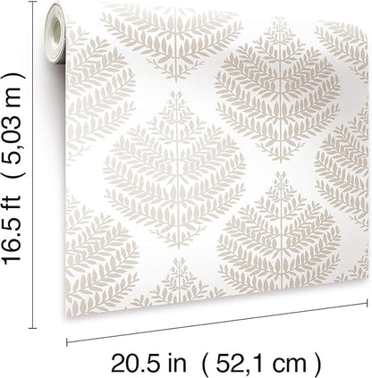 RoomMates RMK11512WP Hygge Fern Damask Taupe Peel and Stick Wallpaper, Roll