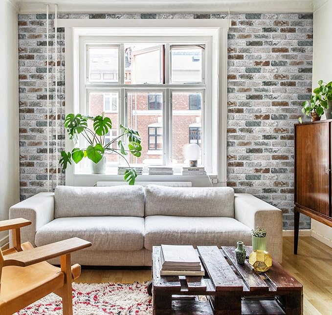Guvana 17.3"×118" Brick Wallpaper Red/Blue/Grey Brick Peel and Stick Wallpaper 3D Vintage Brick Contact Paper Self Adhesive Removable Contact Paper Faux Brick Texture Wallpaper for Bedroom Decor