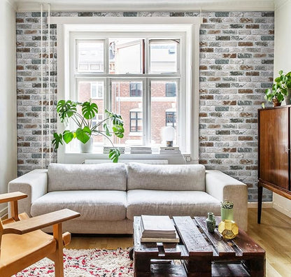 Guvana 17.3"×118" Brick Wallpaper Red/Blue/Grey Brick Peel and Stick Wallpaper 3D Vintage Brick Contact Paper Self Adhesive Removable Contact Paper Faux Brick Texture Wallpaper for Bedroom Decor