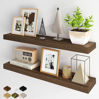 Fun Memories Floating Shelves for Wall, 36Inch Floating Shelves Set of 2, Hanging Shelf with Invisible Brackets, Bathroom Shelves for Living Room, Bedroom, Kitchen-Walnut