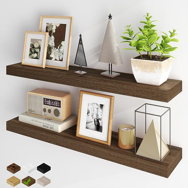 Fun Memories Floating Shelves for Wall, 36Inch Floating Shelves Set of 2, Hanging Shelf with Invisible Brackets, Bathroom Shelves for Living Room, Bedroom, Kitchen-Walnut