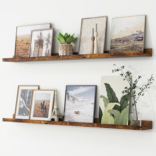 Picture Ledge Shelf, Floating Shelves Set of 2, 48 Inches Long Large Nursery Book Shelves for Toys Storage, Kids Bookshelf Wall Mounted for Living Room Bedroom Decor Books Photo Frames,Brown