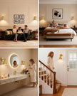 Modern Wireless Battery Operated Wall Sconces, Gold Rechargeable Cordless LED Wall Lights Set of Two, Dimmable Battery Powered Wall Decor Lamp Fixture with Remote Control for Bedroom Indoor