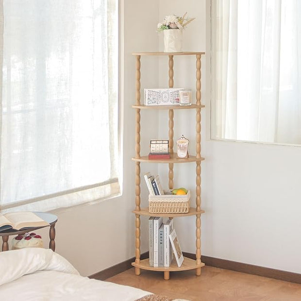 MaxSmeo Corner Bookshelf, 5-Tier Corner Shelf Stand, Modern Corner Plant Shelves with Storage, for Bedroom, Bathroom, Kitchen, Living Room (Rustic Walnut)