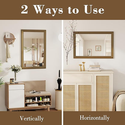Axeman 30x40 Rectangular Wall Mirror, Decorative Bathroom Mirror, Traditional Vintage Wall Mounted Mirror with Beaded Frame for Accent Living Room Vanity Bedroom Entryway, Gold