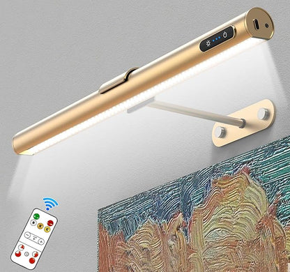 GOVSSING Picture Lights for Wall - 4000mAh Rechargeable Battery Wireless Picture Light with Remote, 3 Color Temps & Dimmable, 15.7” Rotatable Art Light, Memory & Timer Functions, Rose Gold