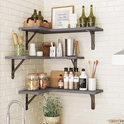 Fixwal Corner Floating Shelves Set of 5, Rustic Wood Wall Mounted Corner Shelf for Bathroom, Kitchen, Bedroom, Home Decor, Laundry Room, Living Room(Gray)