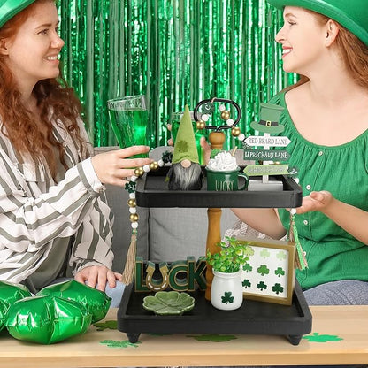 St Patrick's Day Decoration 8 PCS Tiered Tray Decor Set, Cute Tabletop Saint Patty's Day Décor for Home Shelf Mantel Fireplace Office Desk Coffee Bar Shamrock Sign Gnome Lucky Irish Tray Objects