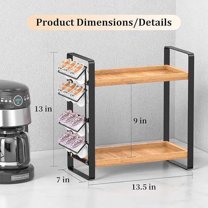 Coffee Station Organizer for Counter,Condiment Storage Caddy for Kitchen,2 Tier Wooden Shelf for Coffee Bar Accessories,Coffee Bar Organizer for Kitchen, Home, Office-Brown