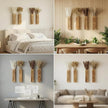 Sawoake 4-Piece Wooden Hanging Wall Vase Set with Pampas Grass and Eucalyptus Dried Flowers, Modern Farmhouse Home Decor for Living Room Entryway Bathroom Hallway Dining Room（Brown）